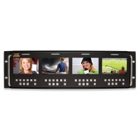 Four 3G-SDI LED-backlit, LCD monitors in a rack mount configuration